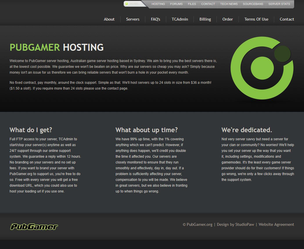 Game server hosting website
